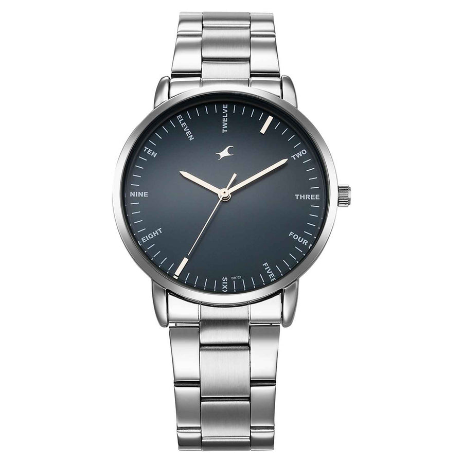 Fastrack Stunners Blue Dial Silver Metal Strap Analog Watch for Men