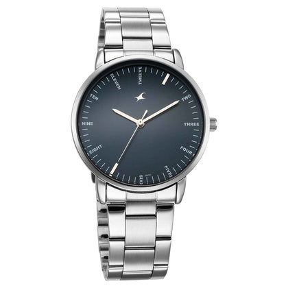 Fastrack Stunners Blue Dial Silver Metal Strap Analog Watch for Men