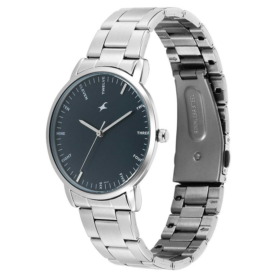 Fastrack Stunners Blue Dial Silver Metal Strap Analog Watch for Men