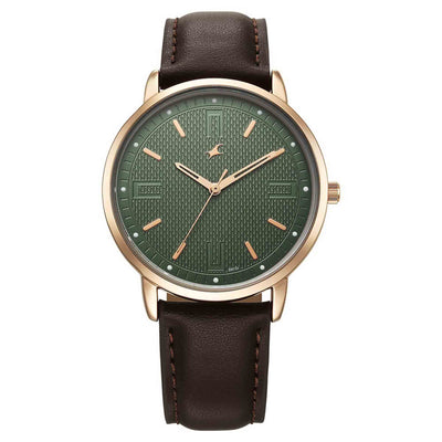 Fastrack Stunners Green Dial Brown Leather Strap Analog Watch for Men