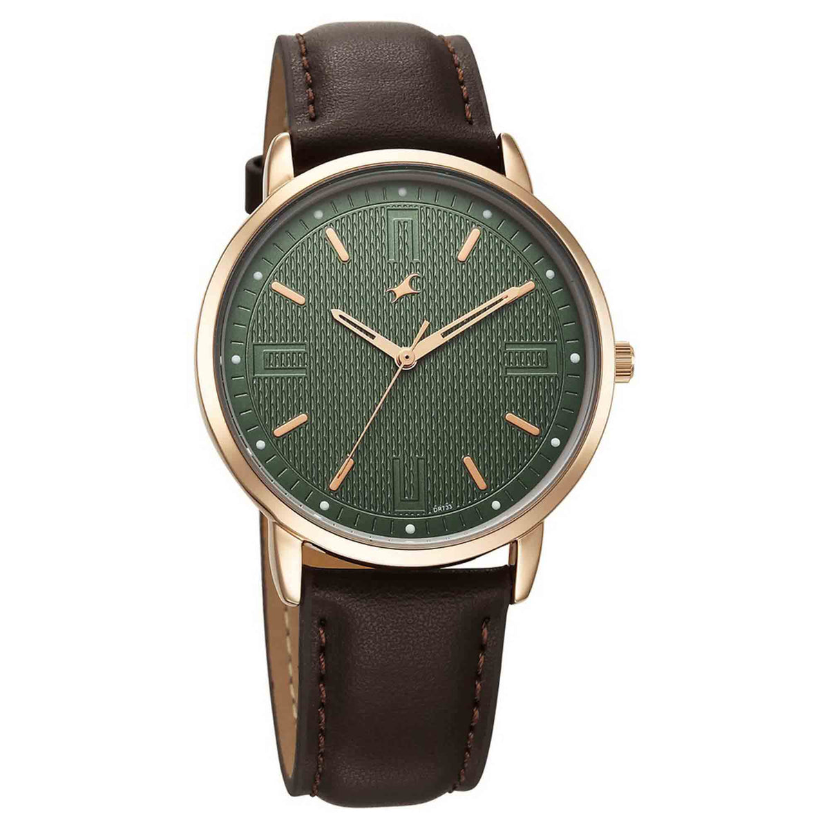 Fastrack Stunners Green Dial Brown Leather Strap Analog Watch for Men