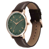 Fastrack Stunners Green Dial Brown Leather Strap Analog Watch for Men