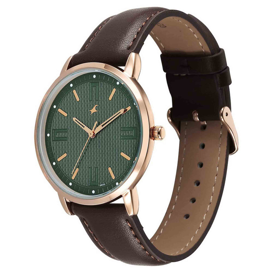 Fastrack Stunners Green Dial Brown Leather Strap Analog Watch for Men