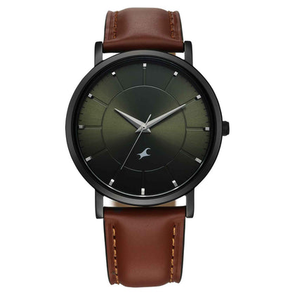 Fastrack Stunners Green Dial Brown Leather Strap Analog Watch for Men