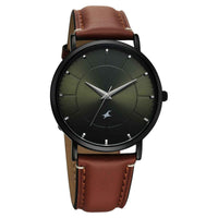Fastrack Stunners Green Dial Brown Leather Strap Analog Watch for Men