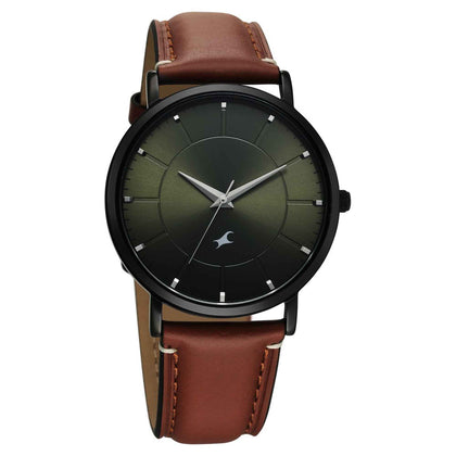 Fastrack Stunners Green Dial Brown Leather Strap Analog Watch for Men