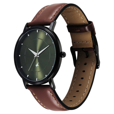 Fastrack Stunners Green Dial Brown Leather Strap Analog Watch for Men