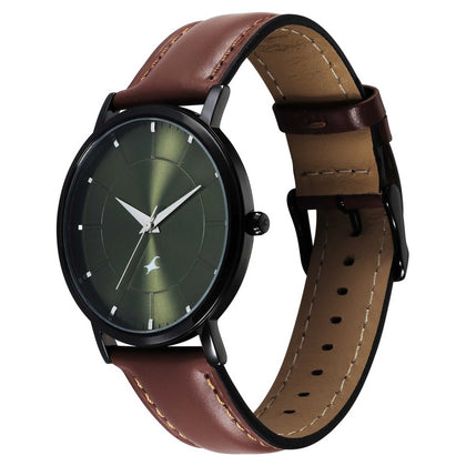 Fastrack Stunners Green Dial Brown Leather Strap Analog Watch for Men