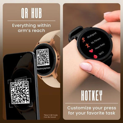 Fastrack Sleek Smartwatch 1.32" inch AMOLED Display, Sleek Design, Functional Crown, QR Hub, SpO2, HRM, IP68