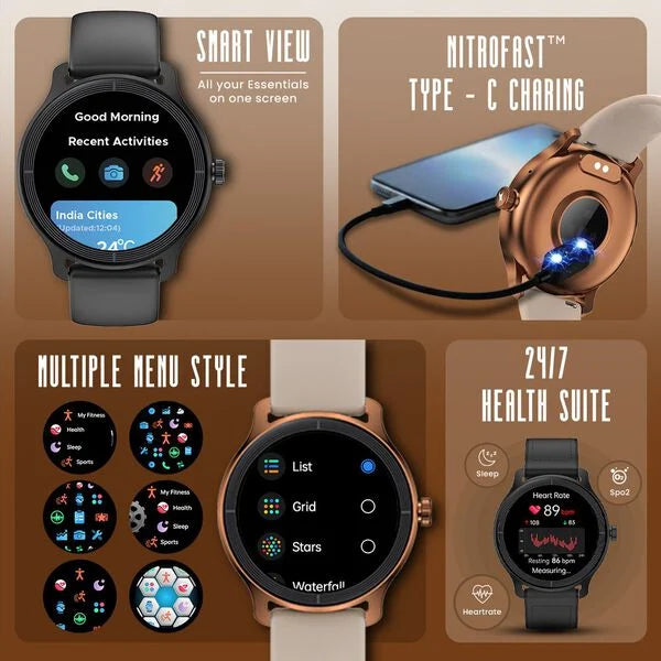 Fastrack Sleek Smartwatch 1.32" inch AMOLED Display, Sleek Design, Functional Crown, QR Hub, SpO2, HRM, IP68
