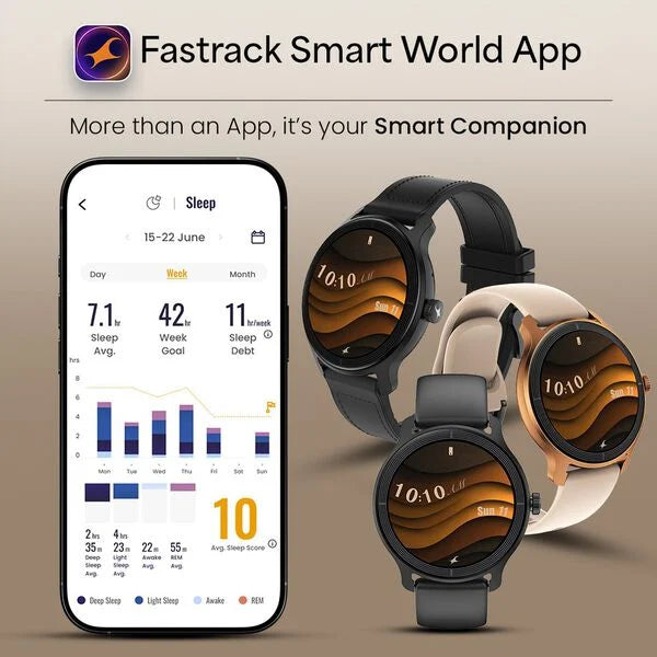 Fastrack Sleek Smartwatch 1.32" inch AMOLED Display, Sleek Design, Functional Crown, QR Hub, Multiple Menu Styles