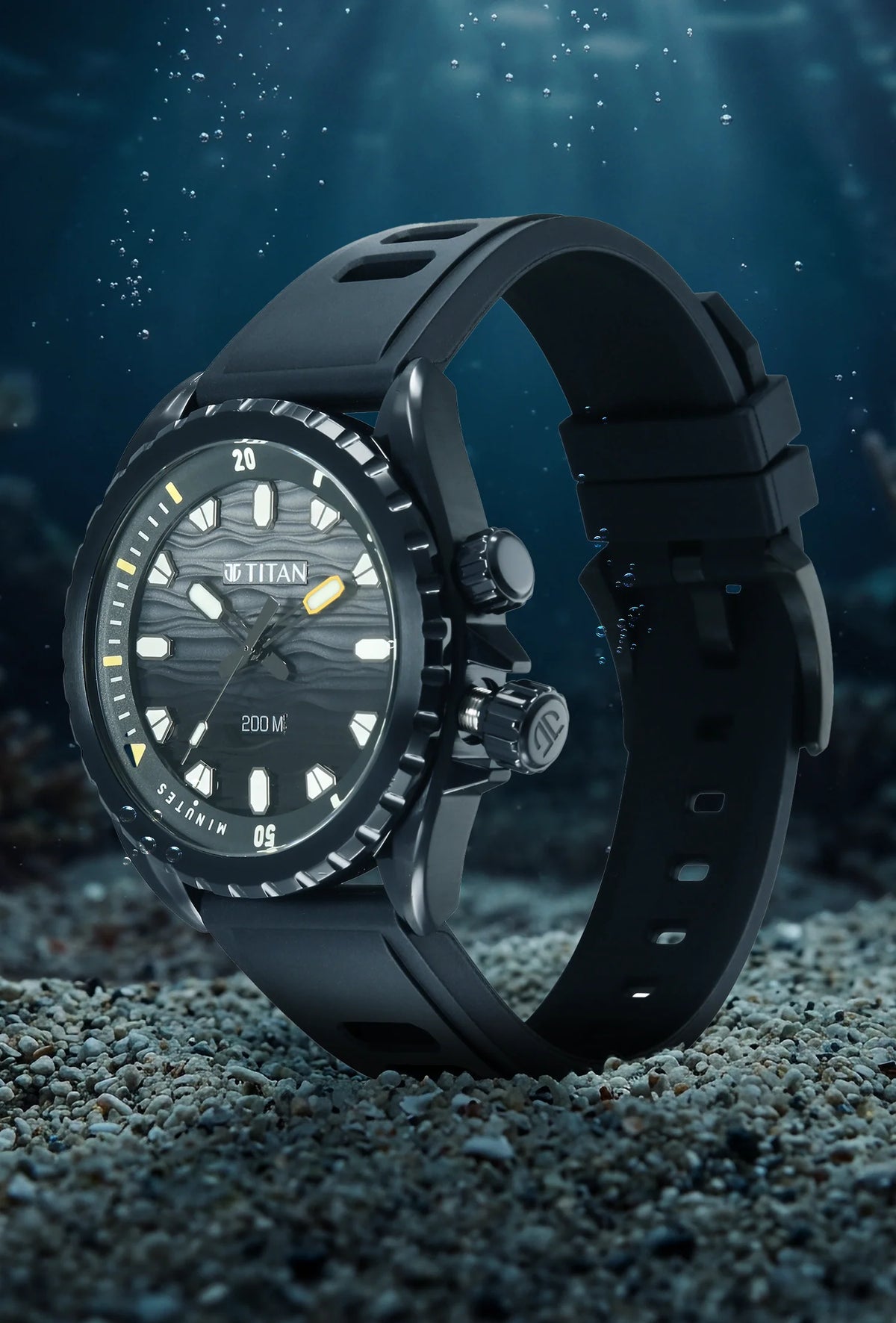 Titan Zero Hour Diver's Black Dial FKM Strap Watch