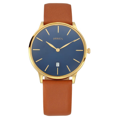 Titan Nebula Lustre 18k Gold Analog Leather Strap Watch for Men 5064DL02