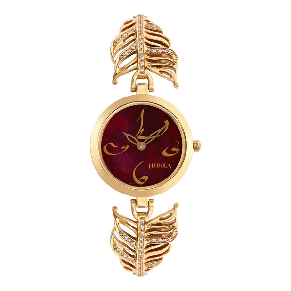 Titan Nebula Calligraphy Quartz Analog 18 Karat Solid Gold Watch for Women