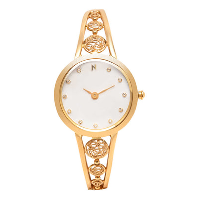 Titan Nebula Lotus Quartz Analog 18 Karat Solid Gold Watch for Women 5563DM01