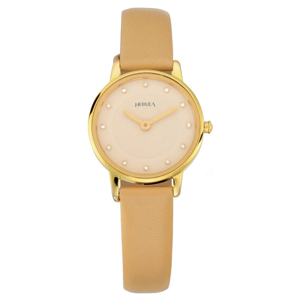 Titan Nebula Lustre 18k Gold Analog Leather Strap Watch for Women
