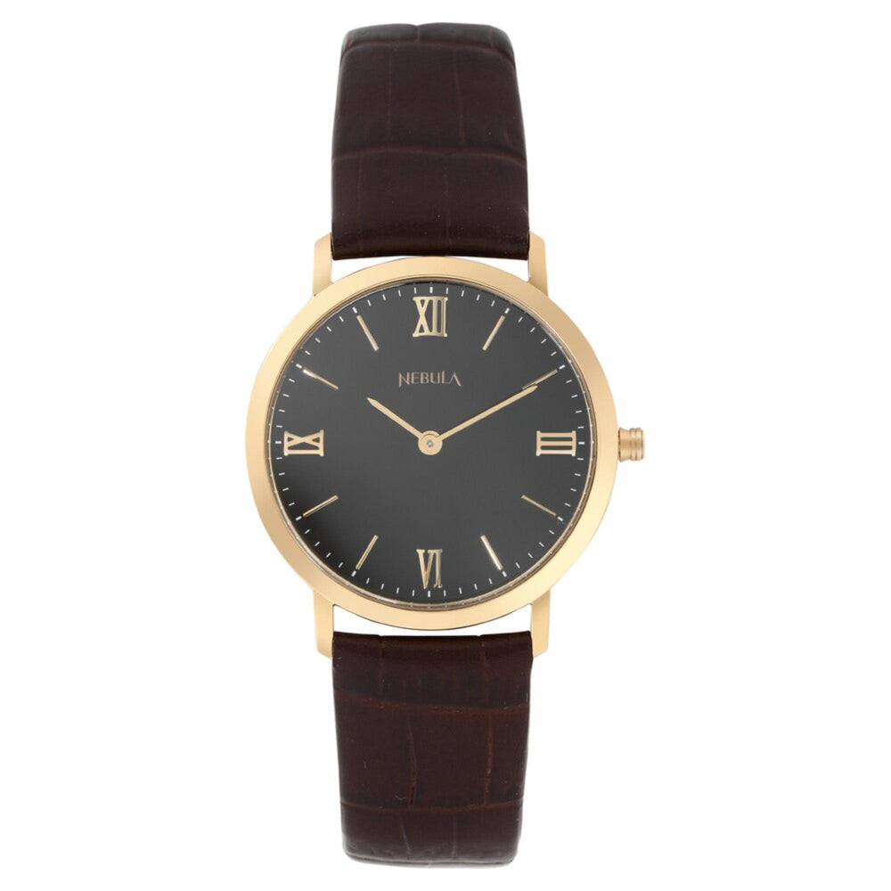 Titan Nebula Vintage 18k Gold Analog Leather Strap Watch For Men