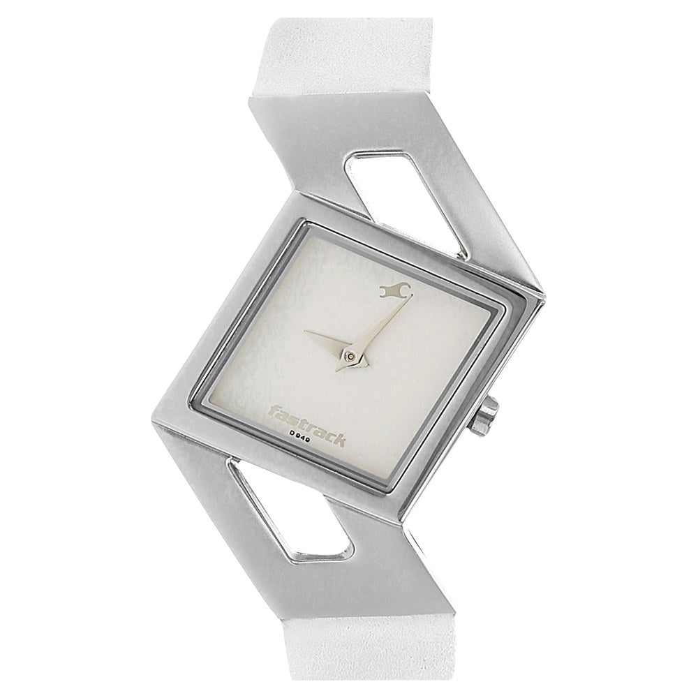 Fastrack Quartz Analog Silver Dial Leather Strap Watch for Girls
