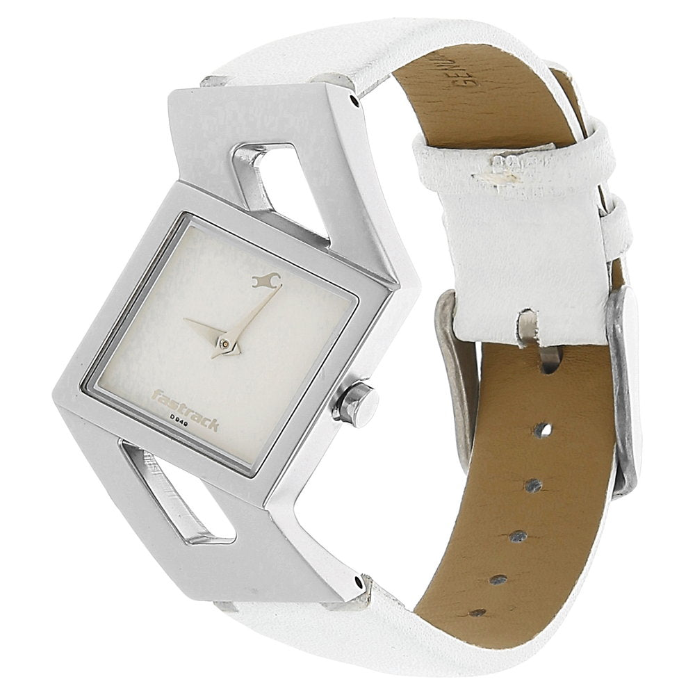 Fastrack Quartz Analog Silver Dial Leather Strap Watch for Girls