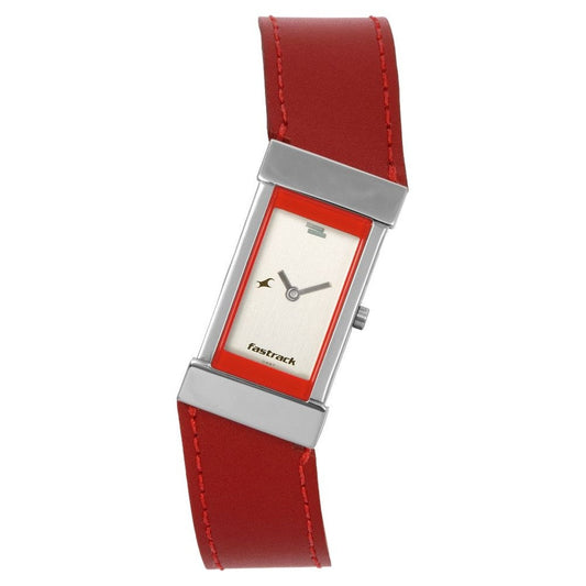 Fastrack Quartz Analog Silver Dial Leather Strap Watch for Girls