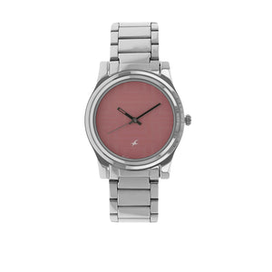 Fastrack Quartz Analog Pink Dial Stainless Steel Strap Watch for Girls
