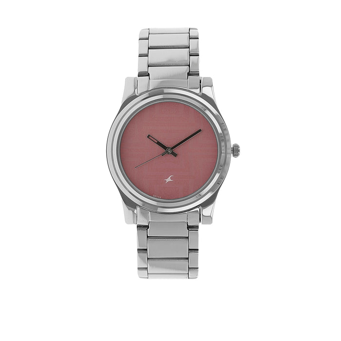 Fastrack Quartz Analog Pink Dial Stainless Steel Strap Watch for Girls