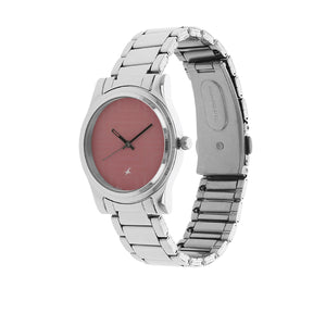 Fastrack Quartz Analog Pink Dial Stainless Steel Strap Watch for Girls