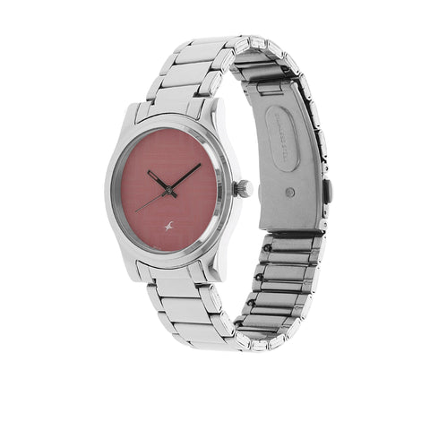 Fastrack Quartz Analog Pink Dial Stainless Steel Strap Watch for Girls