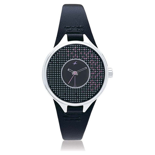 Fastrack Quartz Analog Black Dial Leather Strap Watch for Girls
