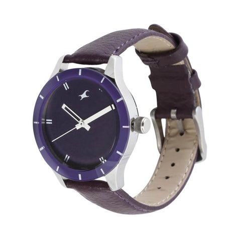 Fastrack Quartz Analog Purple Dial Leather Strap Watch for Girls
