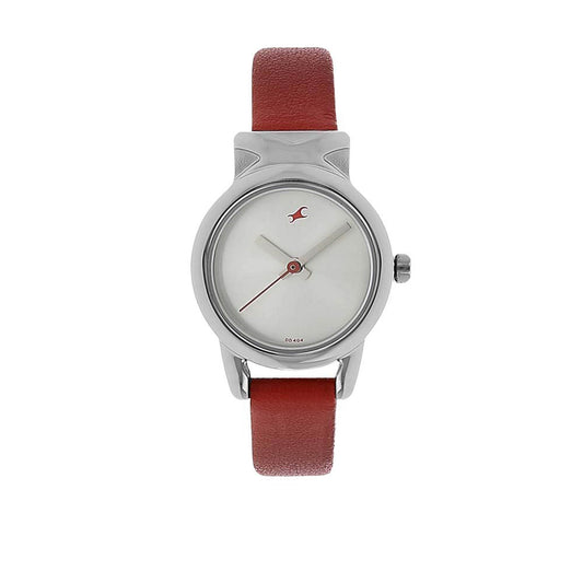 Fastrack Quartz Analog White Dial Leather Strap Watch for Girls