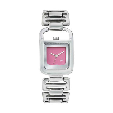 Fastrack Quartz Analog Pink Dial Metal Strap Watch for Girls