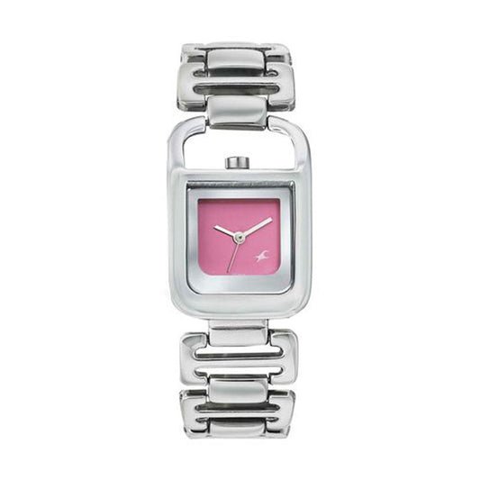 Fastrack Quartz Analog Pink Dial Metal Strap Watch for Girls