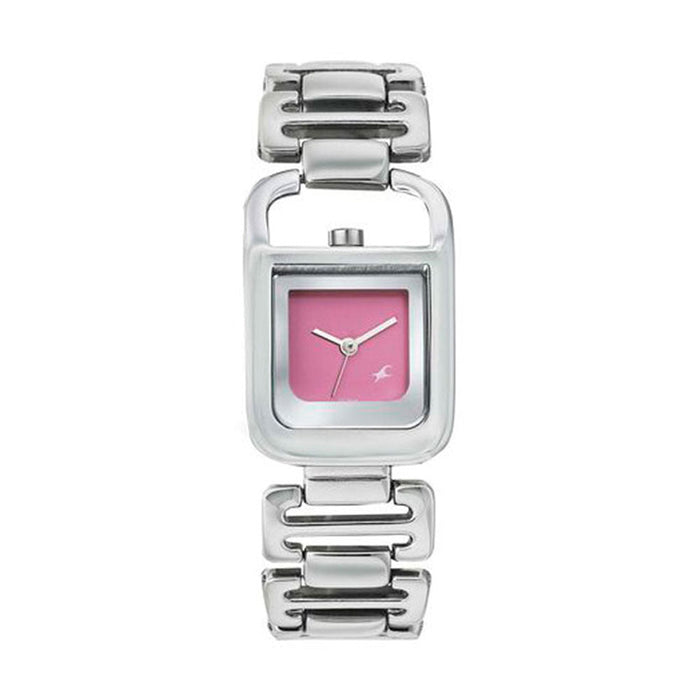 Fastrack Quartz Analog Pink Dial Metal Strap Watch for Girls