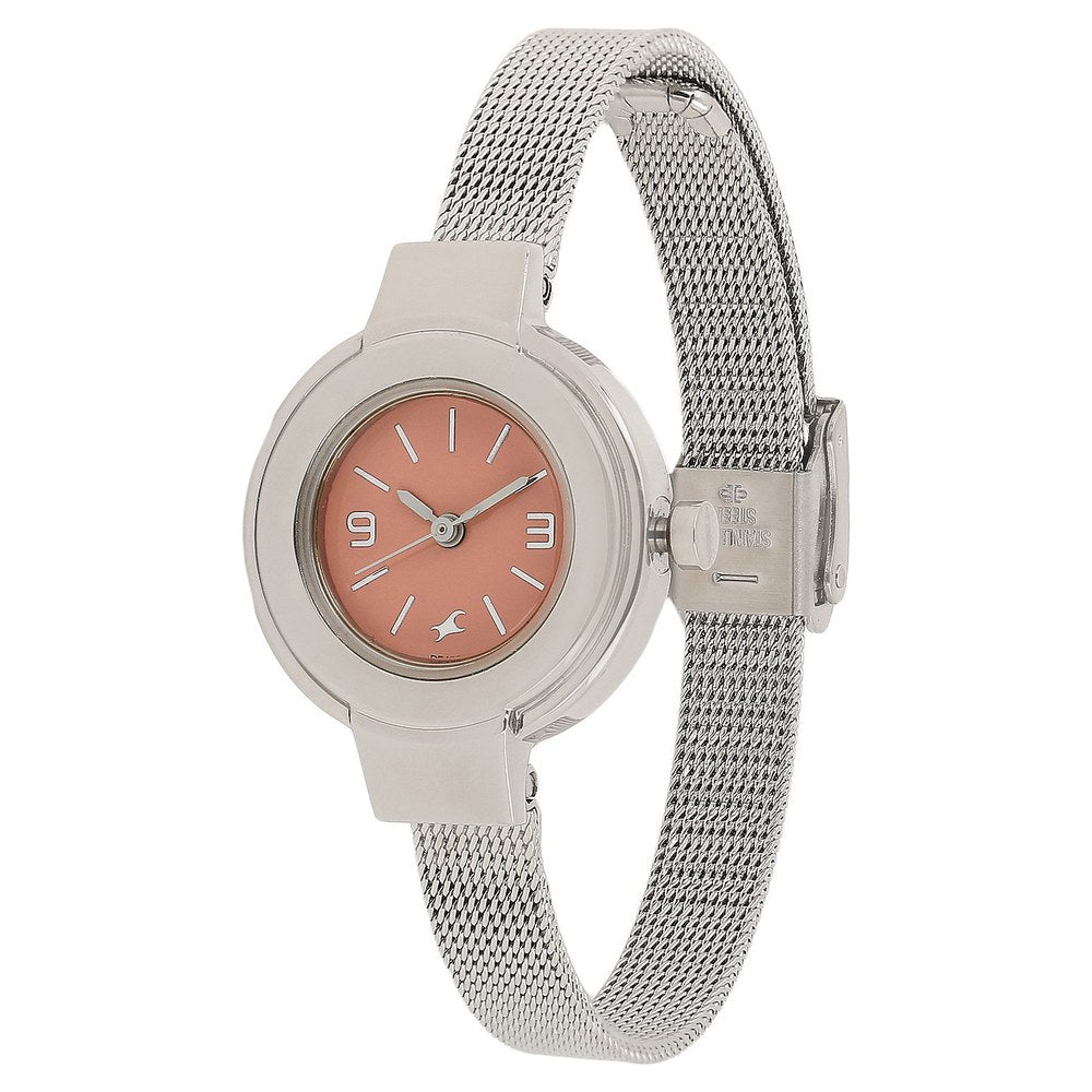 Fastrack Quartz Analog Brown Dial Stainless Steel Strap Watch for Girls