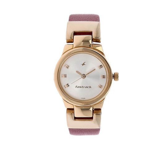 Fastrack Quartz Analog Silver Dial Leather Strap Watch for Girls