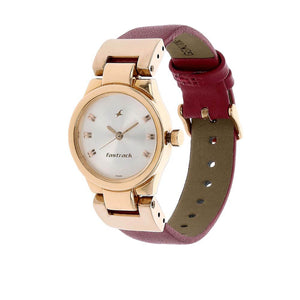 Fastrack Quartz Analog Silver Dial Leather Strap Watch for Girls