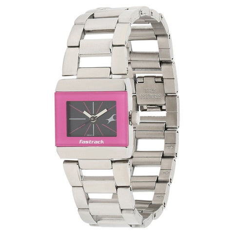 Fastrack Quartz Analog Black Dial Stainless Steel Strap Watch for Girls