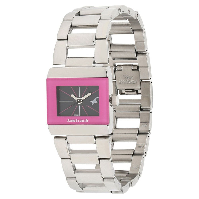 Fastrack Quartz Analog Black Dial Stainless Steel Strap Watch for Girls