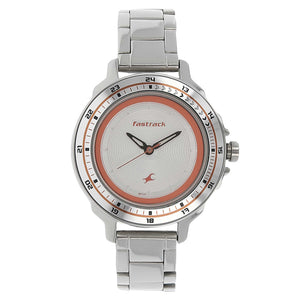 Fastrack Quartz Analog Silver Dial Stainless Steel Strap Watch for Girls