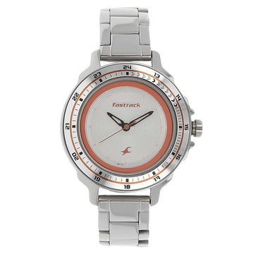 Fastrack Quartz Analog Silver Dial Stainless Steel Strap Watch for Girls