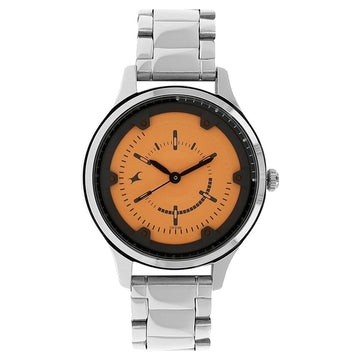 Fastrack Urgent Clementine Quartz Analog Orange Dial Stainless Steel Strap Watch for Girls