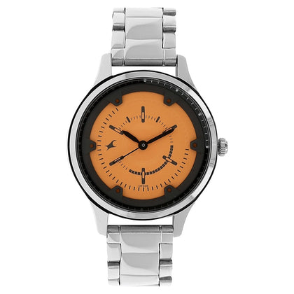 Fastrack Urgent Clementine Quartz Analog Orange Dial Stainless Steel Strap Watch for Girls