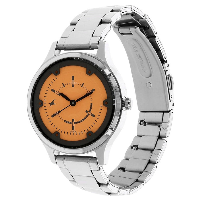 Fastrack Urgent Clementine Quartz Analog Orange Dial Stainless Steel Strap Watch for Girls