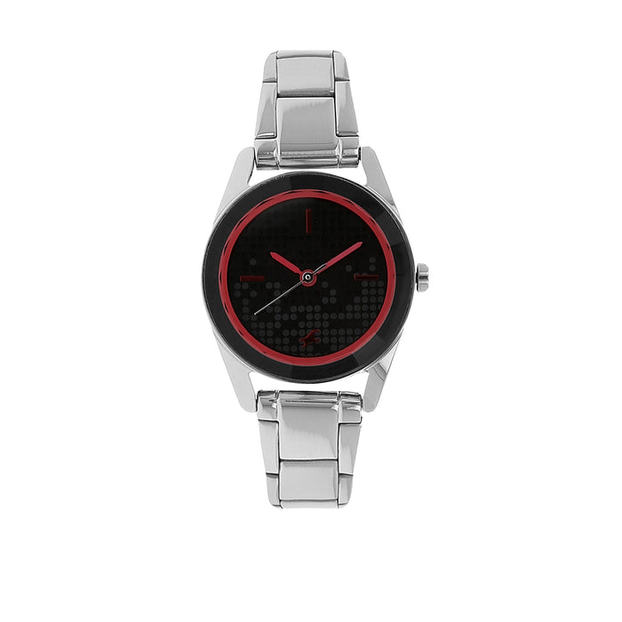 Fastrack Quartz Analog Black Dial Stainless Steel Strap Watch for Girls