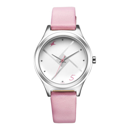 Fastrack Silver Dial Pink Leather Strap Analog Watch for Women