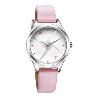Fastrack Silver Dial Pink Leather Strap Analog Watch for Women