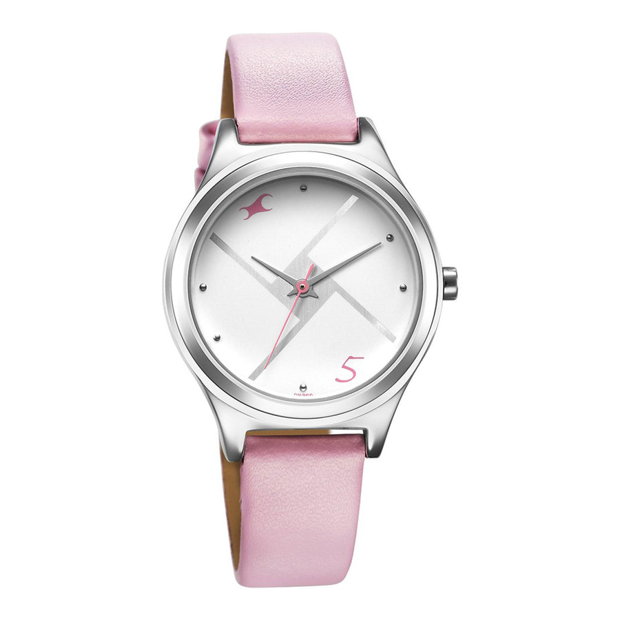 Fastrack Silver Dial Pink Leather Strap Analog Watch for Women