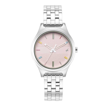 Fastrack Stunners Quartz Analog Pink Dial Metal Strap Watch for Girls