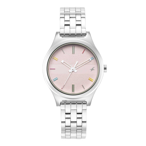 Fastrack Stunners Quartz Analog Pink Dial Metal Strap Watch for Girls